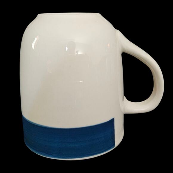Set of 5 Gibson Stoneware Coffee Mugs White Blue Band Dishwasher Microwave Safe - Picture 1 of 6